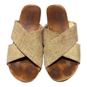 Chocolate Blu Melissa Slides Neutral Texture CrissCross Platform Wedge Sandal 10